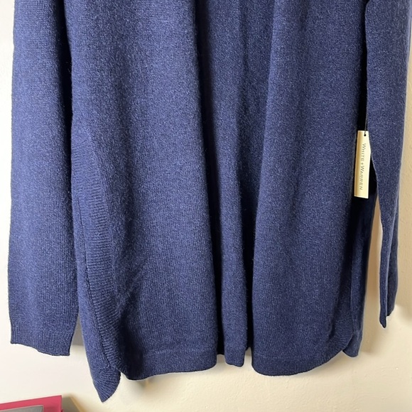NWT White+Warren 100% Cashmere Navy Blue Curved Hem Open Cardigan Sz M - Picture 2 of 13